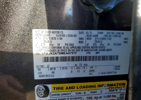 2021 Ford Expedition Max Limited z USA, uszkodzony, nr VIN 1FMJK2AT8MEA07575